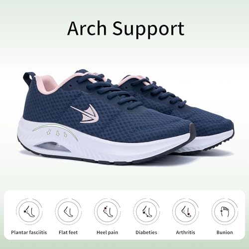 Image of Womens Wide Toe Box Walking Shoes with Arch Support Tennis Orthotic Sneakers Wide Width Shoes for Plantar Fasciitis Pain Relief BluePink US 7.5
