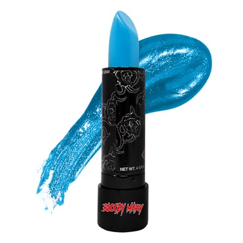 Bloody Mary Lipstick Professional Hollywood Makeup Quality -Creamy & Long Lasting – Fashionable Eccentric Gothic Style - Ideal For Halloween - Unique Color & Rich Pigment (Light Blue)