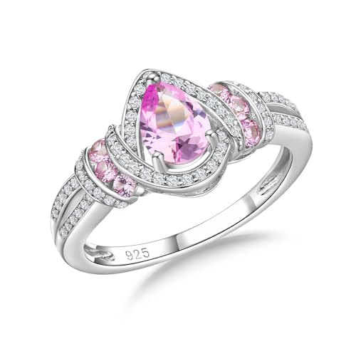 DAYBYDAY 梨 誕生石リング 女性用 925スターリングシルバー 人工宝石 洋ナシ型 婚約指輪 スプリットシャンク 記念日 結婚指輪 女性用, 7, クリスタル, 人工ピンクサファイアの商品画像（Amazon）