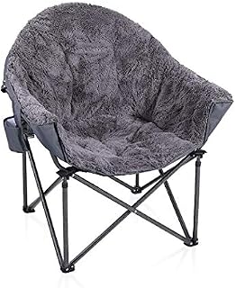 ALPHA CAMP Camping Folding Moon Chair, Oversized Comfy Saucer Plush Moon Chairs with Portable Carry Bag For Camping, Garden, Fishing - Support 160kg, Grey