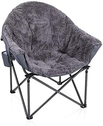 Camping Folding Moon Chair, ALPHA CAMP Oversized Comfy Saucer Plush Moon Chairs with Portable Carry Bag For Camping, Garden, Fishing - Support 160kg, Grey