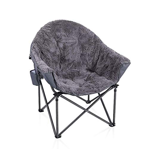 Camping Folding Moon Chair, ALPHA CAMP Oversized Comfy Saucer Plush Moon Chairs with Portable Carry Bag For Camping, Garden, Fishing - Support 160kg, Grey
