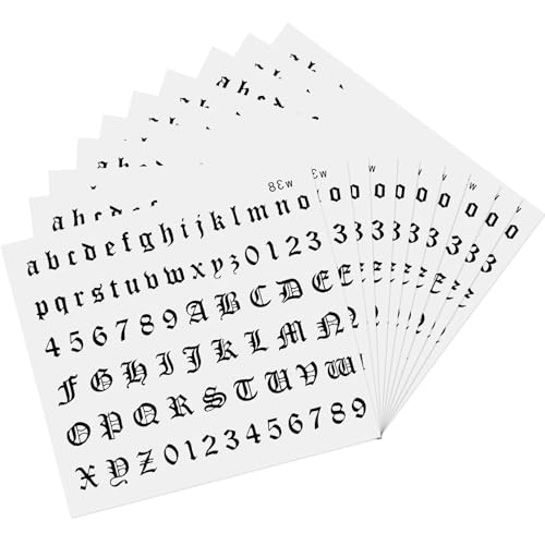 HJZHII 10 Feuilles Tatouages Temporaires Gothique Petites Lettres et Chiffres Anglais Tatouages Alphabet Adultes Doigts Cou Corps