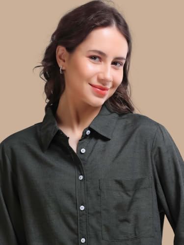 Image of Glam & Chique Women's Relaxed Fit Spread Collar Solid Casual Shirt S-2XL