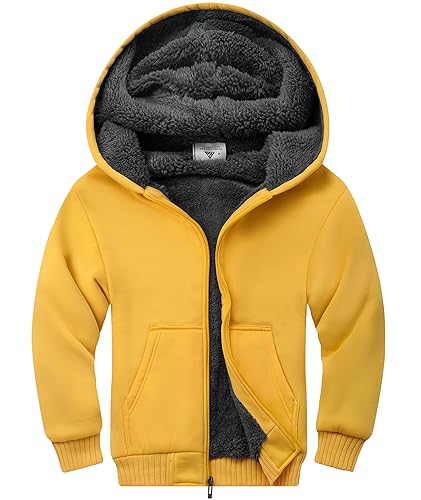 Image of SWISSWELL Unisex Boys Girls Fleece Hoodie Sherpa Lined Jacket Zip Up Hooded Sweatshirt Winter Outerwear for Kids (Yellow, 10-11)