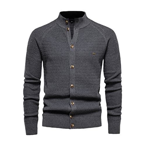 Cardigan homme col montant en coton tricoté gris foncé taille M à boutons