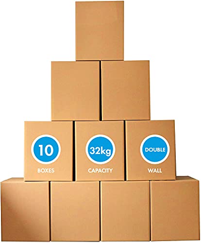 MARKQ [10 Pack] Large Double Wall 100% Recyclable Corrugated Cardboard Moving Boxes with 32 KG Capacity 45 x 45 x 70 cm Brown Carton for Packaging Shipping and Storage 5 ply