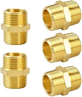 FENGCHUANG 5 Pcs of 1/2" InchThreaded Pipe Connection Male Thread x Male Threaded Joint, Brass Male to Male Straight Pipe Hexagonal Joint Male Threaded Connector
