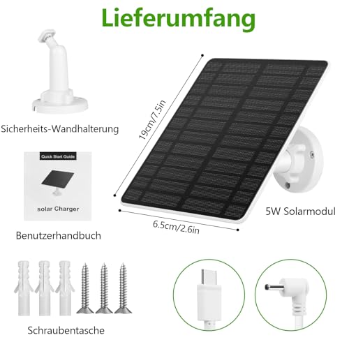 Solarmodul für Ring Kamera 2PCS, GuKKK 5W Kamera Solarpanel kompatibel mit Ring Spotlight Cam/Pro/Plus Akku & Stick Up Cam/Pro Akku mit Barrel Plug 4M Ladekabel IP65 Wasserdicht Solar Ladegerät
