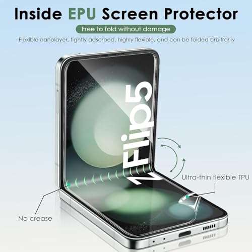 Image of SHILD - 4-in-1 HD Clear Screen Protector Set for Samsung Galaxy Z Flip 5 - Front, Back, Inner Screen & Hinge Protection - Ultra Thin, Scratch Resistant, Case Friendly, Bubble-Free Application