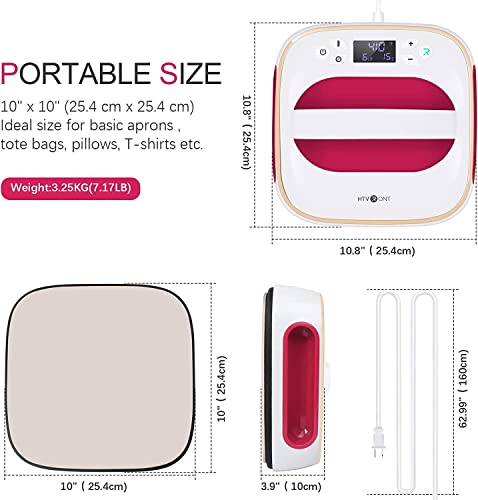 Htvront Heat Press Machine For T Shirts, 10"X10" Portable T Shirt Press Machine, Fast Heat-Up Iron Press Heat Transfer Machine For Hat, Vinyl, Sublimation (Raspberry) #TOP4