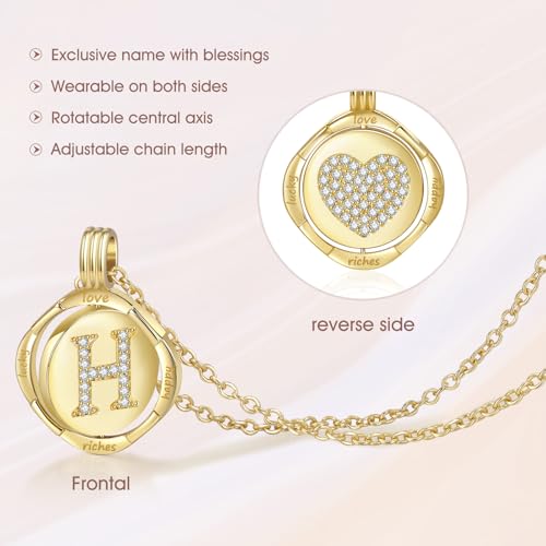 Auspicious Cheerful Gold Initial Necklace for Women - 14K Gold Plated Heart Necklaces, Double Rotating Letter Pendants, Personalized Women’s Jewelry, Birthday Gifts, Christmas Valentines Day Present by Auspicious Cheerful - Used condition - Image 3