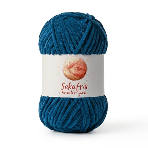 Image of Chenille Yarn for Crocheting, Size 5 Bulky,Denim Blue