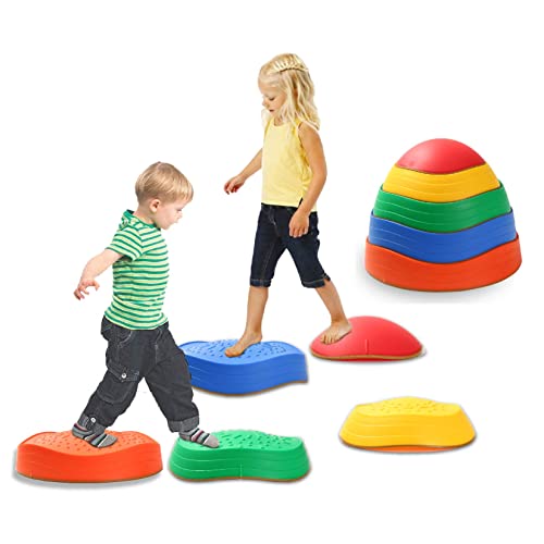 Fanboxk 5Pcs Non-Slip Plastic Balance Stepping Stones for kids,up to 220 Ibs for PomotingChildren's Coordination Skills