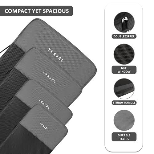 Image of Urbane Home Set of 4 Waterproof Travel Kit for Toiletries with Handles | Cosmetics Pouch, Bathroom Toiletries Bag & Vanity Storage Organiser for Men & Women | Plain Grey