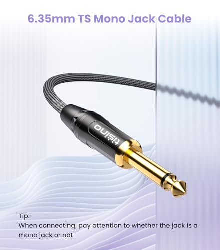 Tisino 1/4 to 1/8 Stereo Cable, 3.5mm TRS to 1/4 inch TS Mono Interconnect Cable - Mono to Stereo Adapter - 6 Feet
