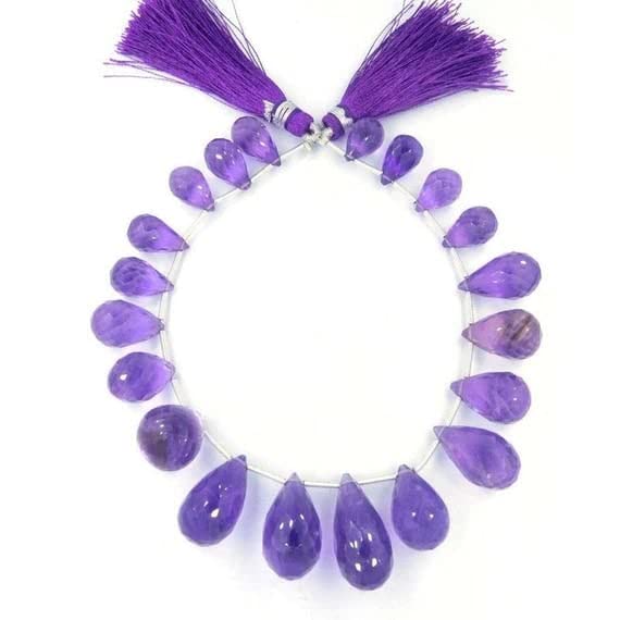 Perles d'améthyste en forme de goutte facettée de 7x12 à 10x20 mm pour création de bijoux de 20 cm