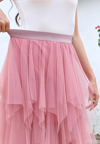 Ellames Women'S Tulle Skirts High Low Layered Puffy Fairy Skirts Midi Length Irregular Tutu Skirt Blush X-Large thumb #3