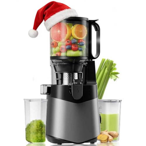 Canoly Entsafter, 400W Slow Juicer, Saftpresse mit 140mm Großer Fütterungsrutsche für Ganze Gemüse und Obst, 2L Füllvolumen, Kaltpresse Hohe Saftausbeute, Leicht zu reinigen, BPA-Frei, Deep Grey