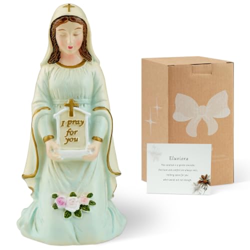 Eluviora Sympathy Gifts for Loss of Loved One: 3.9" Comforting Virgin Mary Statue - Hand-Painted with ‘I Pray for You’ - Thoughtful Bereavement Memorial Gifts for Family and Friend
