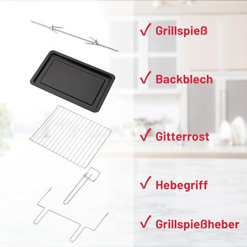 ICQN 50L Minibackofen mit Umluft, 1800 W, Drehspieß, Innenbeleuchtung, Pizzaofen, 60 Min Timer, inkl. Backblech Set, Mini-Ofen
