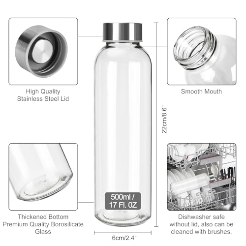 Miniatura 2 de Ucamp Botellas De Vidrio Con Tapas, Botellas Cristal Reutilizable De 500 Ml,Pack De 6,Botella Vidrio Transparente Para Bebidas Frías Y Calientes,Zumos,Batidos,Smoothie