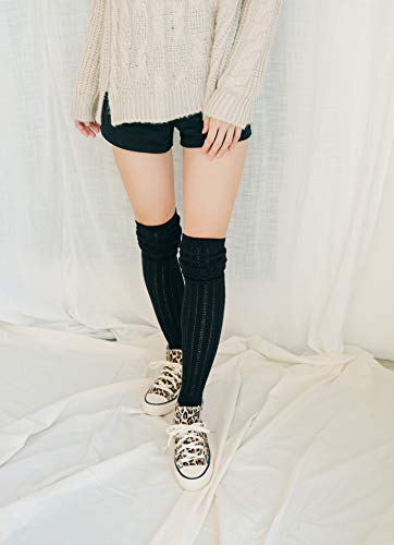 Stylegaga Winter Slouch Top Over The Knee High Knit Boot Socks (One Size:xs To M, Slouch Top_Black) #TOP1