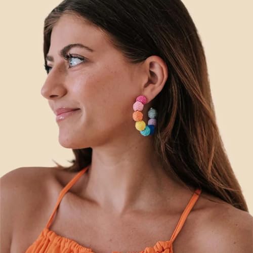 Colorful Statement Raffia Hoop Dangle Earrings for Women - Fun Summer Rattan Beach Vacation Jewelry Teacher Gifts3