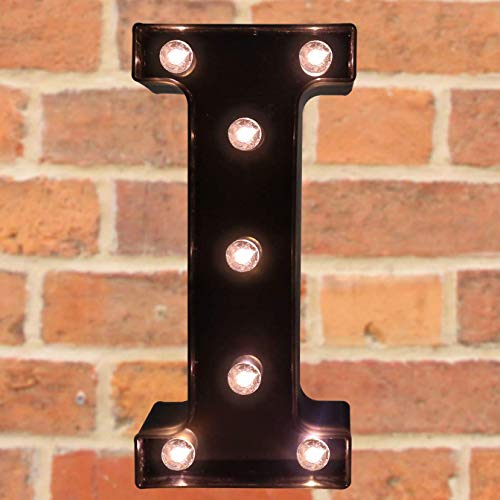 Pooqla Decorative LED Illuminated Letter Marquee Sign - Alphabet Marquee Letters with Lights for Wedding Birthday Party Christmas Night Light Lamp Home Bar Decoration I, Black
