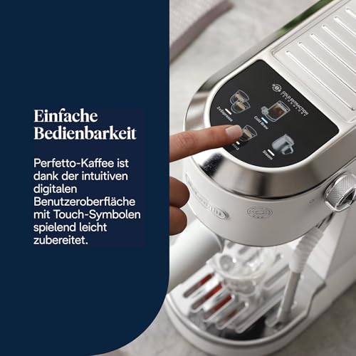 De'Longhi Dedica Duo - Perfetto Kompakte Siebträgermaschine Espressomaschine mit Soft-Touch-Icons, manuellem Milchaufschäumer für Espresso, Cappuccino und Cold Brew, 15cm breit, Weiß (EC890.WI)