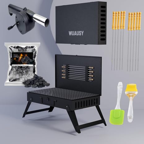 WUAUSY Barbecue Grill With 10 Skewers,&Bbq Charcoal Grill,Barbecue Grill,Outdoor Grill,Barbecue Grill For Home,Tandoori Grill For Home,Blower,2 Pcs Spatula&Charcoal,Free Standing (Rectangle) (B0D6FZ816G) Amazon Price History, Amazon Price Tracker