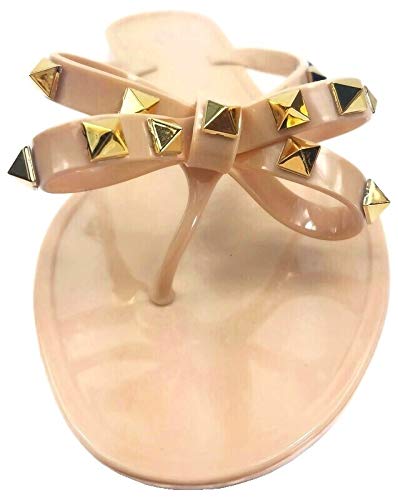 Trufox Womens Studded Jelly Flip Flops Sandals With Bow, Nude, 7 #TOP3