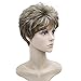 Wigsinway Short Synthetic Wigs Light Brown with Highlights Fluffy Straight Full Bang Capless Heat Resistant Fiber Wigss for Women