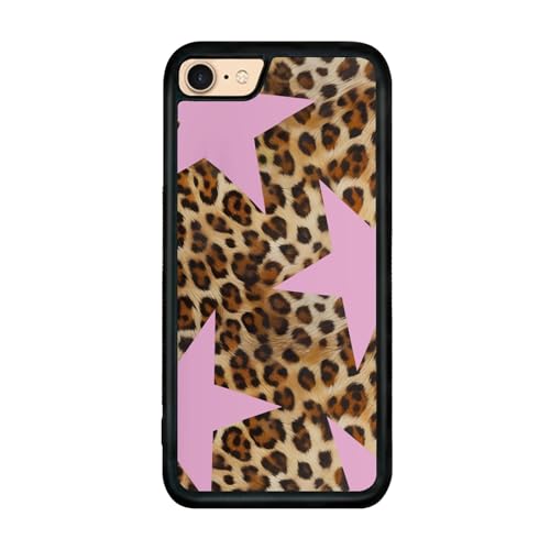 qizjio Pink Cheetah Print Phone Case Shockproof Protective Leopard Y2K Star Case for iPhone 7/8/SE