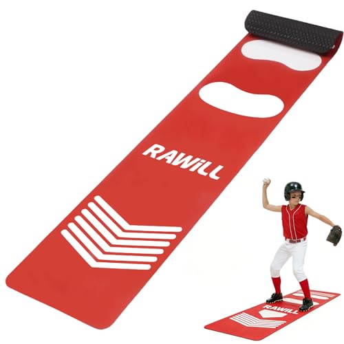RAWILL Softball Pitching Mat-54 X 12 inch Portableble Pitching Mat with Non-Slip Silicone Backing for Indoor & Outdoor,Batting Stance Practice for Beginners,Red