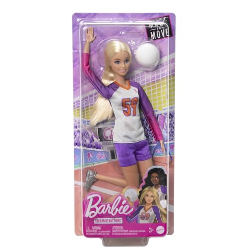 Barbie ​Métiers Poupée Articulée Joueuse De Volleyball en Tenue Complète avec Haut, Short, Genouillères Et Ballon, Jouet Enfant, Dès 3 Ans, HKT72