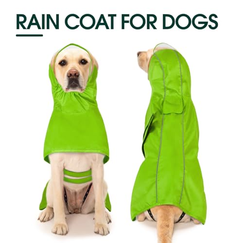 Kuoser Dog Raincoat, Waterproof Dog Jacket with Hood, Reflective Pet Rain Coat for Small Medium Large Dogs, Adjustable Lightweight Puppy Rain Gear for Outdoor Protection & Night Walks