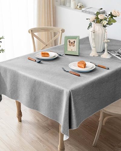 HW CASA Mantel antimanchas, 140 x 240 cm, de lino sintético con doble capa, 100 % impermeable, mantel plastificado rectangular, 8 plazas, mantel antimanchas, apto para comedor, salón, gris