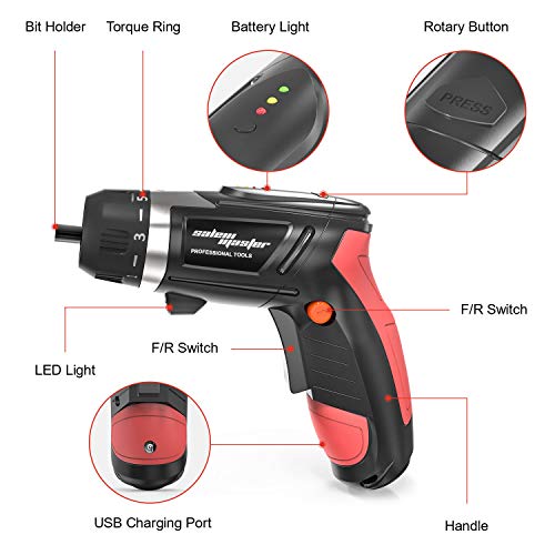 SALEM MASTER Cordless Screwdriver Electric Rechargeable Screwdriver 4.8V Lithium Ion Power Screw Guns with Battery Indicator for Household, Newbies and Experienced (Mid)