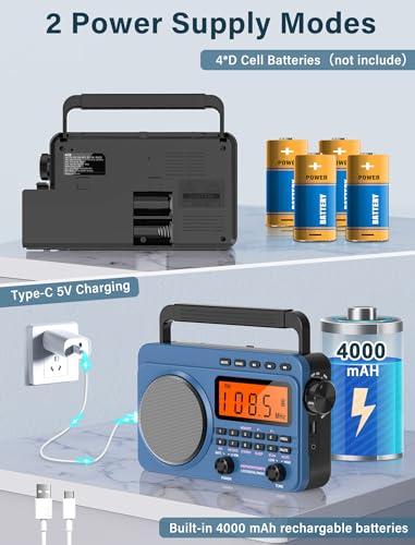 Jazmm Digital Am Fm Shortwave Radio With Best Reception,4000Mah Rechargeable Portable Radio With Noaa Weather Alert thumb #3