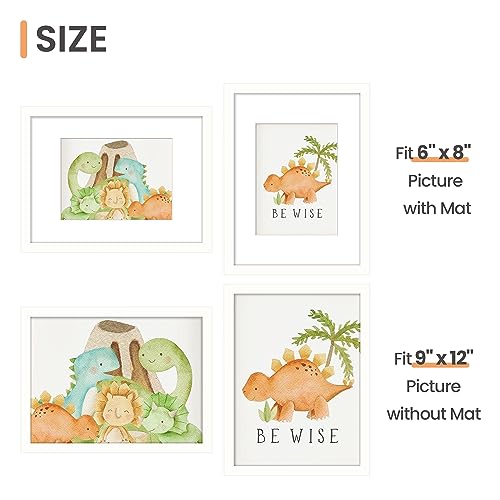 Image of upsimples 9x12 Picture Frame, Display Pictures 6x8 with Mat or 9x12 Without, Wall Hanging Photo Frames, White, 1 Pack