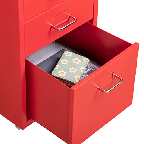 Praktiban 3 Drawer Mobile File Cabinet, Metal Storage Cabinet With Casters For Home, Office And School, Under Desk Mini File Cabinet, Red #TOP7