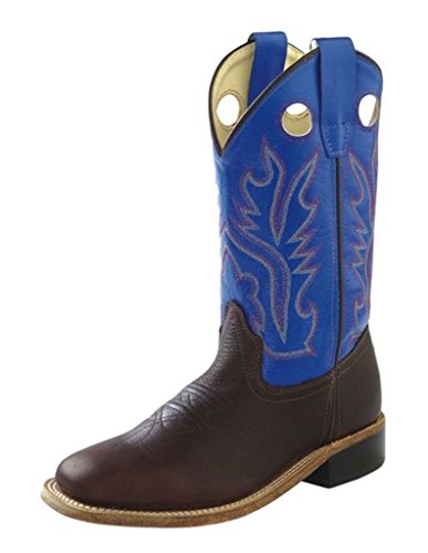 Old West Boys' Western Boot Broad Square Toe Brown 5 D(M) US