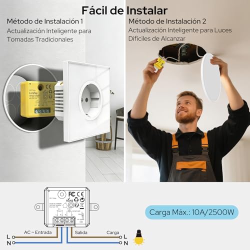 Miniatura 5 de Loratap Upgraded Interruptor Wifi Alexa Inalámbrico, 2 Piezas Interruptor Temporizador Inteligente Control Remoto Por Teléfono, Relé Compatible Con Google Home Y Alexa, Mini Receptor 10a 2500w