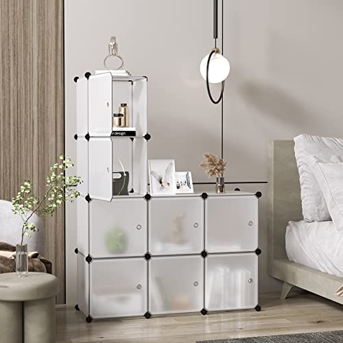 C&AHOME Cube Storage Organizer with Doors, 8-Cube Shelf, Closet Cabinet, DIY Plastic Modular Bookshelf, Storage Shelves Ideal for Bedroom,Living Room,24.8" L × 12.4" W × 48.4" H White USBTM3008B-DOOR - Image 3