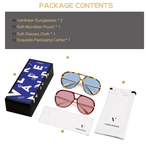 Image of VANLINKER Oversized Trendy Polarized Aviator Sunglasses for Women Men Retro Round Sunglasses Vintage Shield Shades VL9798