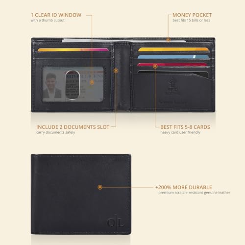 Image of Oak Leathers Slim Leather Wallet for Men - RFID Wallets Credit Card Holder Ultra Thin Gift for Mens, Front Pocket Minimalist Design