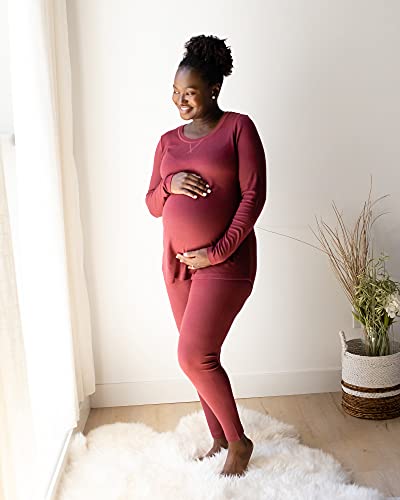 Kindred Bravely Bella Ribbed Maternity Pajamas | Maternity Pajama Loungewear Set (Maroon, Large) #TOP5