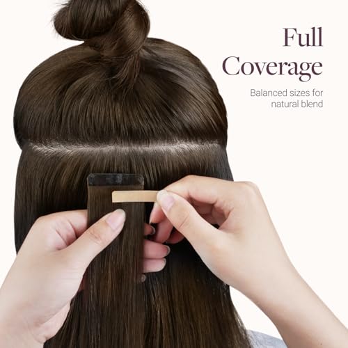 Image of GOO GOO Tape In Weft Hair Extensions Human Hair, 4A Chocolate Brown, 8cm Wide Tape, 16inch 7pcs 110g, Tape Weft Hair Extensions, Seamless Tape in