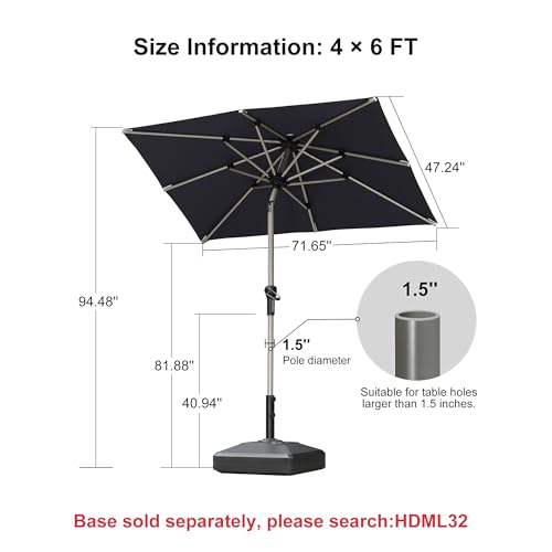 Image of PURPLE LEAF Patio Umbrella 4' x 6' Rectangle Tilt Market Umbrella Navy Blue